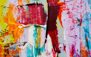 Part of the "Cityscape" painting by Jene Stephaniuk.