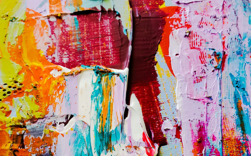 Part of the "Cityscape" painting by Jene Stephaniuk.